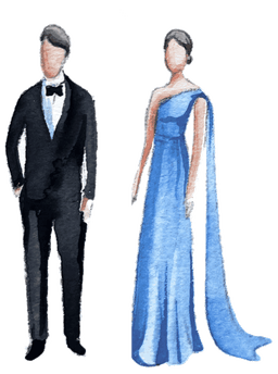 Traje black-tie: smoking e vestido longo